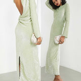 Asos Edition All Over Sequin Backless Drape Midi Dress In Sage Green product image