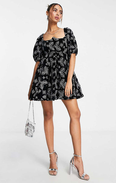 Rent Asos Design Soft Mini Dress In Velvet Broderie With Contrast