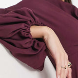 Asos Design Off Shoulder Drape Mini Dress With Balloon Sleeve In Wine product image