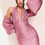 Asos Luxe Halter Neck Mini Dress With Cold Shoulder Cuff Sleeves In Pink Animal Print product image