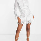 Asos Design Lace Frill Detail Mini Dress With Belt In White