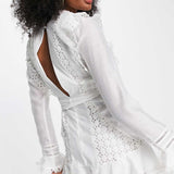 Asos Design Lace Frill Detail Mini Dress With Belt In White