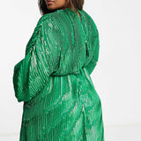 Asos Design Curve Embellishment Mini Dress With Blouson Sleeve In Green product image