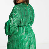 Asos Design Curve Embellishment Mini Dress With Blouson Sleeve In Green
