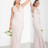 Asos Edition Satin Halter Cowl Maxi Dress In Blush In Light Pink product image