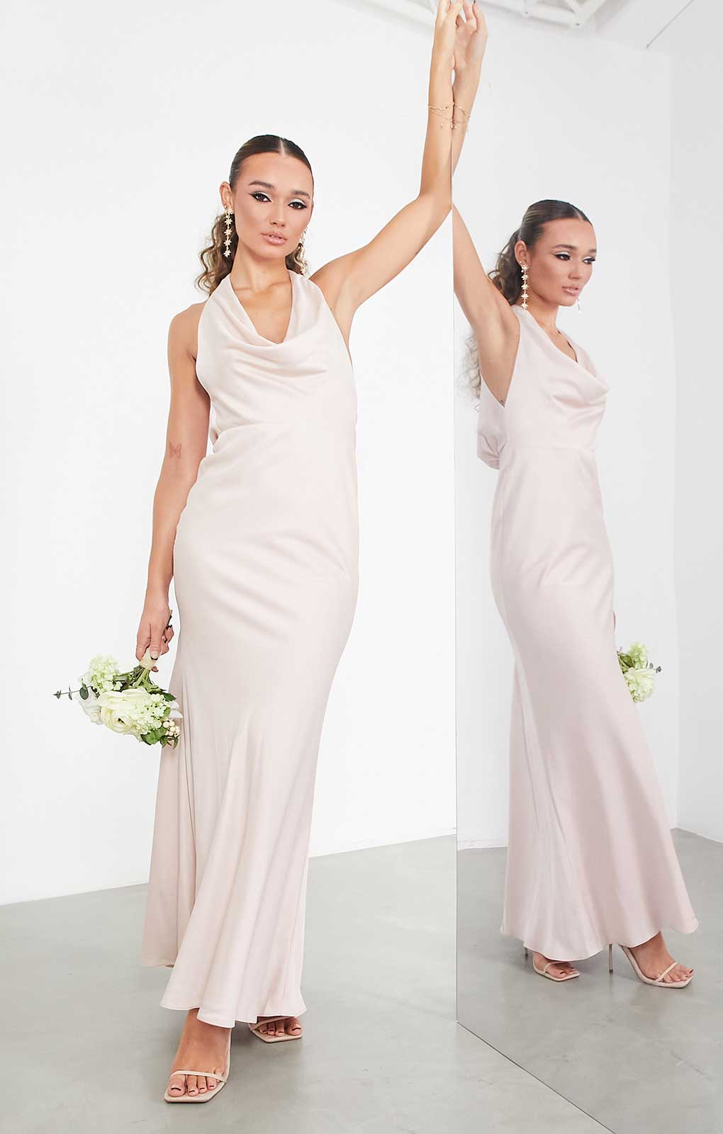 Asos Edition Satin Halter Cowl Maxi Dress In Blush In Light Pink