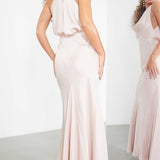 Asos Edition Satin Halter Cowl Maxi Dress In Blush In Light Pink product image