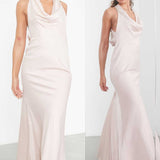 Asos Edition Satin Halter Cowl Maxi Dress In Blush In Light Pink product image