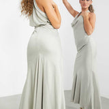 Asos Edition Satin Halter Cowl Maxi Dress In Sage Green product image