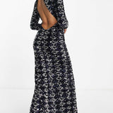 Asos Design High Neck Backless Sequin Maxi Dress In Midnight Blue product image