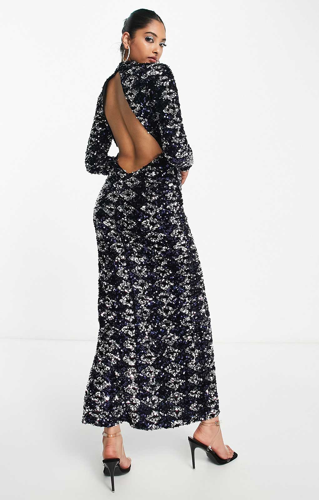Asos Design High Neck Backless Sequin Maxi Dress In Midnight Blue product image