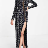 Asos Design High Neck Backless Sequin Maxi Dress In Midnight Blue product image