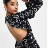 Asos Design High Neck Backless Sequin Maxi Dress In Midnight Blue product image