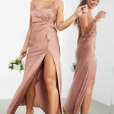 Asos Edition Satin Cami Maxi Dress With Drape Detail In Cinnamon Rose product image