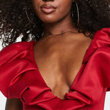 Asos Design Deep Plunge Scrunch Neck Midi Dress In Red