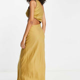 Asos Design One Shoulder Maxi Dress In Washed Fabric With Cut Out Waist In Stone product image