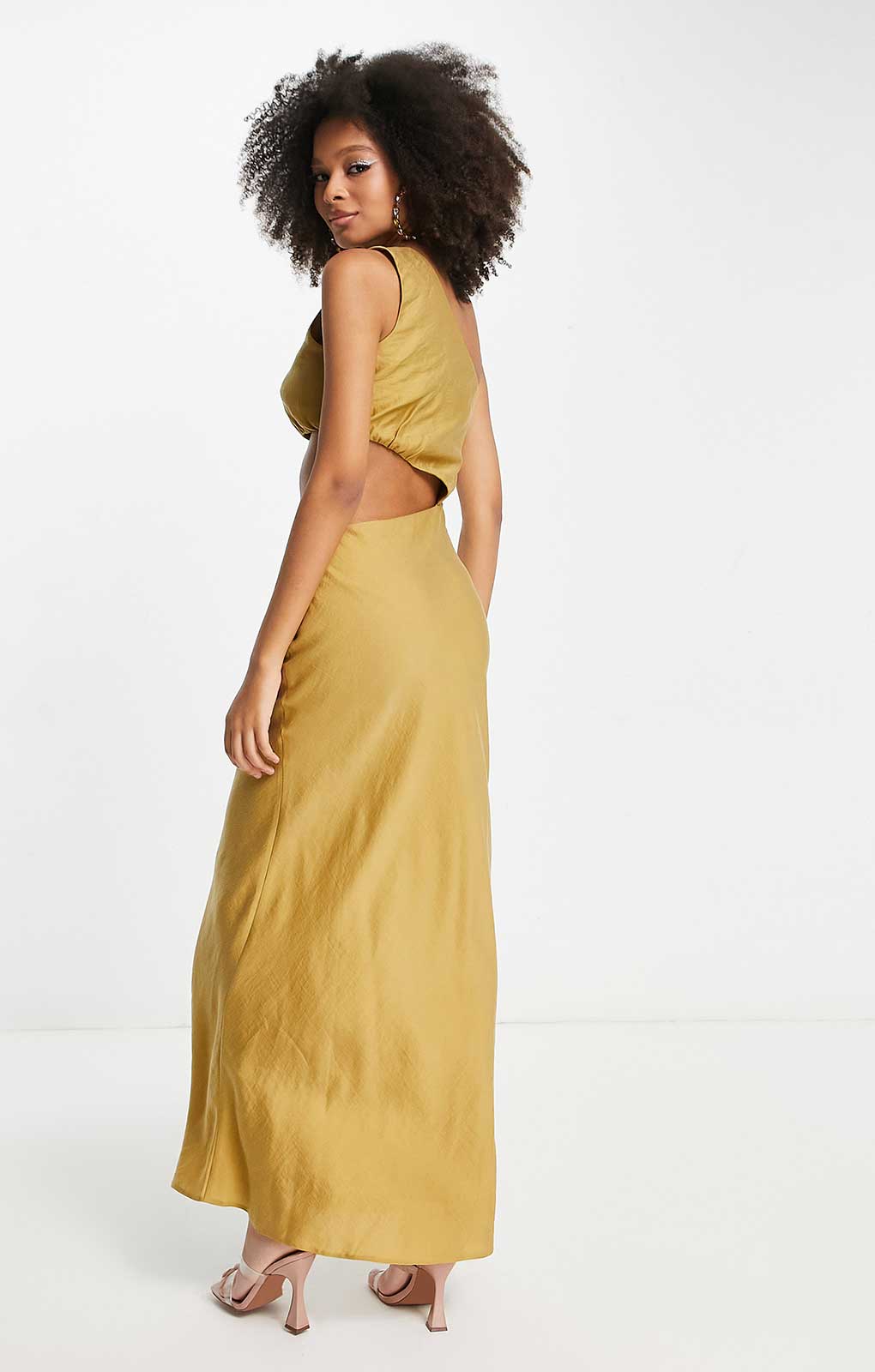 Asos Design One Shoulder Maxi Dress In Washed Fabric With Cut Out Waist In Stone product image