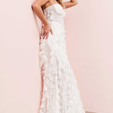 Asos Luxe Wedding 3D Fringe Cupped Fishtail Maxi Dress In White product image