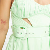 Asos Design Cotton Cut Out Pleat Detail Midi Dress With Belt In Lime Green