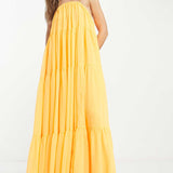 Asos Design Channel Detail Halter Neck Trapeze Tiered Maxi Dress In Bright Orange product image
