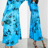 Asos Edition Satin Drawstring Midi Dress In Blue Floral Print product image