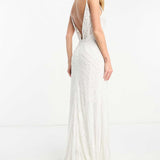Asos Edition Neve Placement Embroidered And Beaded Cami Wedding Dress In Ivory product image