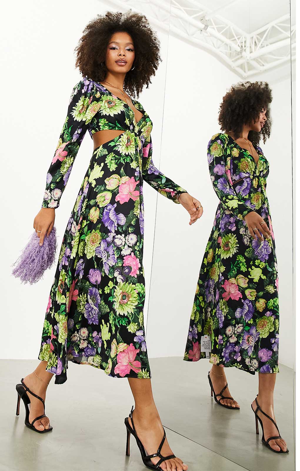 Asos Edition Satin Midi Dress With Cut Out Back In Bright Floral Print product image
