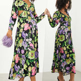 Asos Edition Satin Midi Dress With Cut Out Back In Bright Floral Print product image