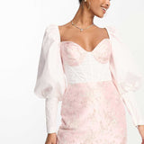 Asos Luxe Corset Jacquard Mini Dress With Poplin Sleeve In Pink product image