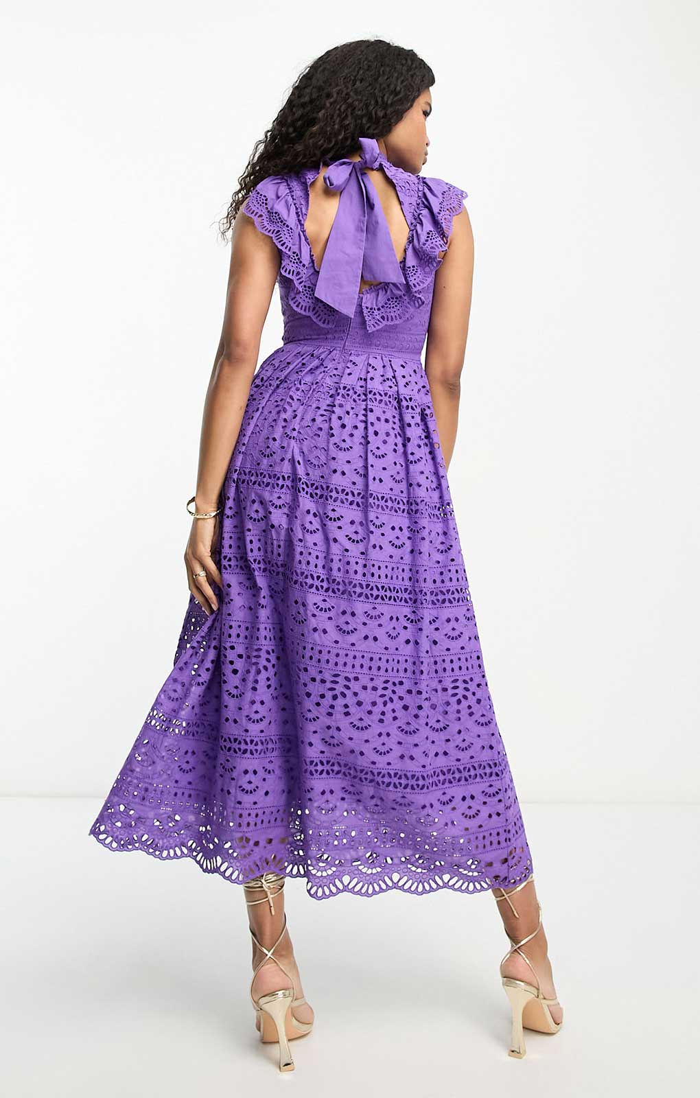 Asos Design Lace Midi Dress With Bow Back Detail In Purple product image