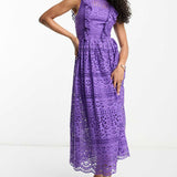 Asos Design Lace Midi Dress With Bow Back Detail In Purple