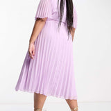 Asos Design Curve Exclusive Midi Dress With Kimono Sleeve And Tie Waist In Pleat In Lilac