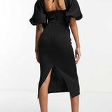 Asos Design Tall High Neck Seamed Open Back Midi Pencil Dress In Black