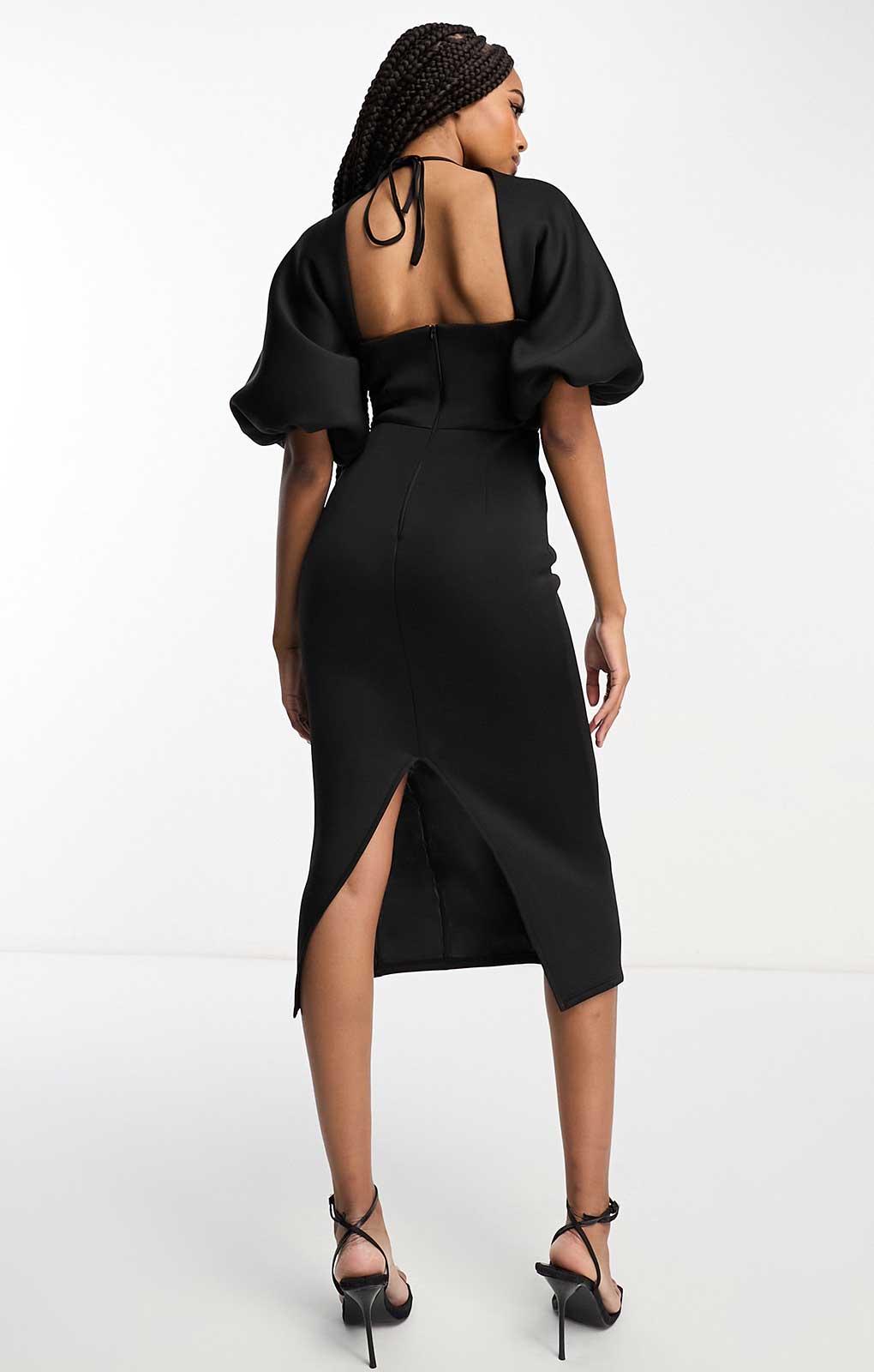 Asos Design Tall High Neck Seamed Open Back Midi Pencil Dress In Black product image