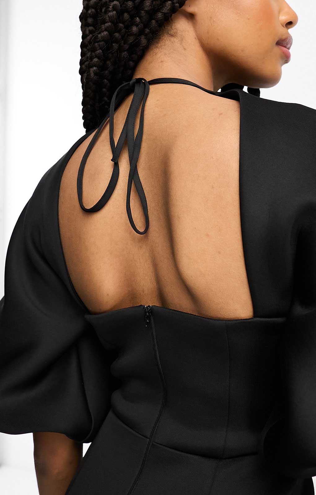 Asos Design Tall High Neck Seamed Open Back Midi Pencil Dress In Black