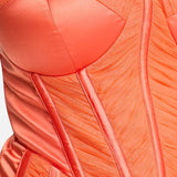 Asos Design Bandeau Mesh Ruched Midi Dress With Satin Insert In Orange