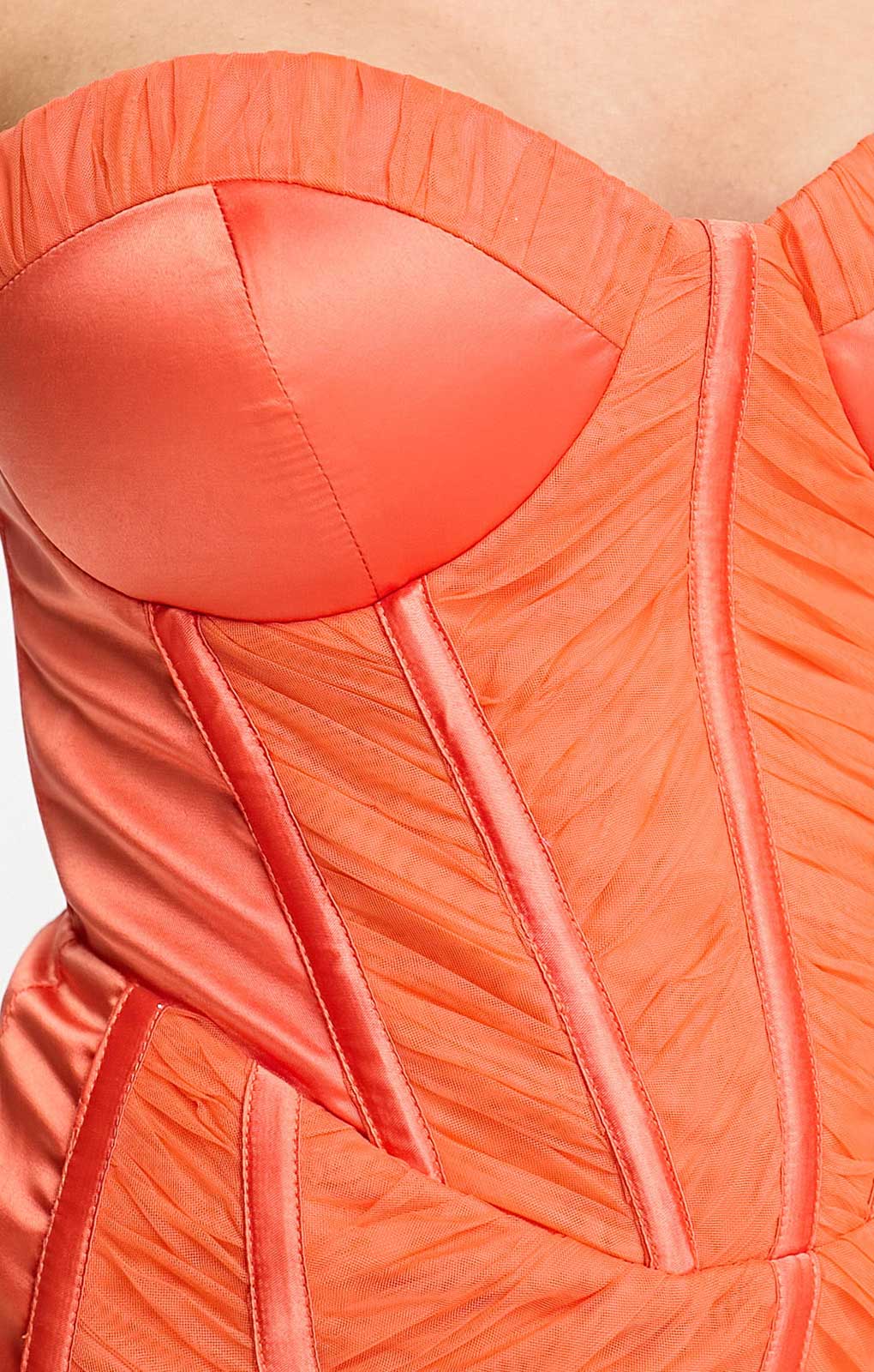 Asos Design Bandeau Mesh Ruched Midi Dress With Satin Insert In Orange