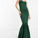 Asos Design Tall Bandeau Peplum Hem Maxi Dress In Dark Green
