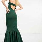 Asos Design Tall Bandeau Peplum Hem Maxi Dress In Dark Green product image