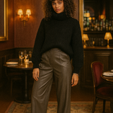 Topshop Tall Faux Leather Wide Leg Tailored Trouser In Taupe