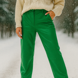 Only Faux Leather Straight Leg Trousers In Bright Green