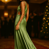 Asos Design Satin One Shoulder Maxi Dress With Waist Detail In Sage Green