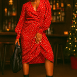 Glamorous Long Sleeve Fitted Wrap Dress In Multi Red Ditsy Floral