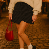 Topshop Wrap Tailored Mini Skirt In Mono Pinstripe