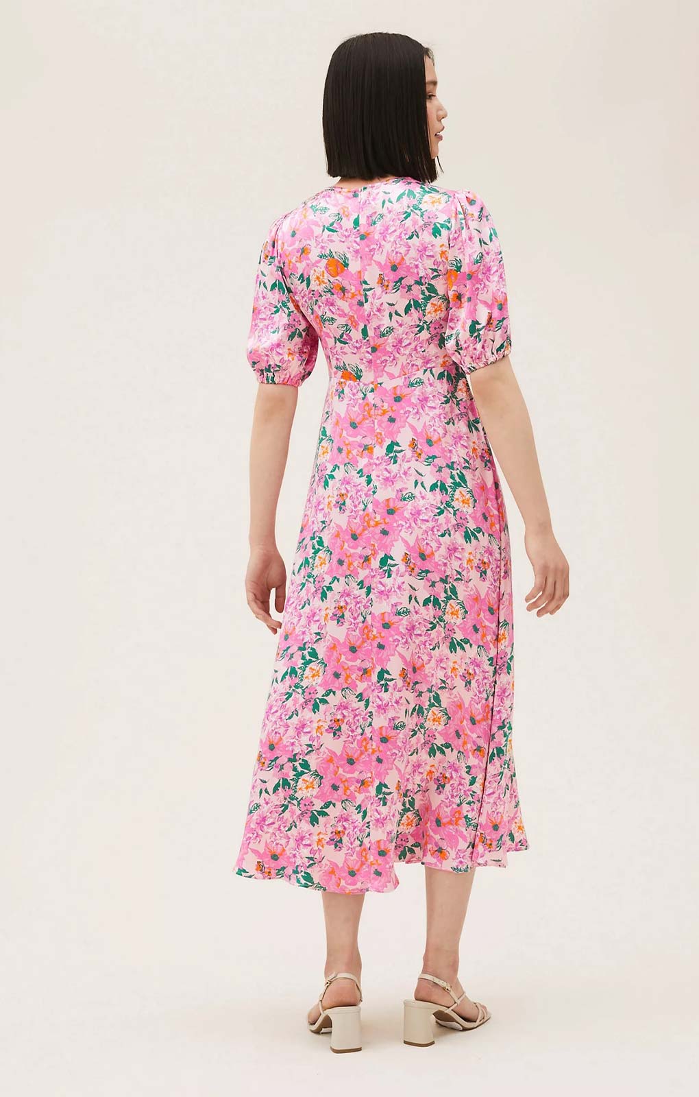 M&S Floral Satin Midaxi Tea Dress