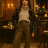 Topshop Faux Leather Wide Leg Trouser In Green