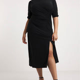 Simply Be Black Slinky Ruched Midi Dress