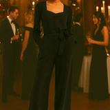 Only Tall V Neck Belted Jumpsuit In Black Glitter