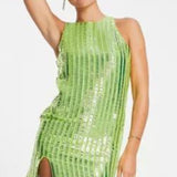 River Island Square Neck Embellished Mini Dress in Lime product image
