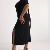 Simply Be Black Slinky Ruched Midi Dress